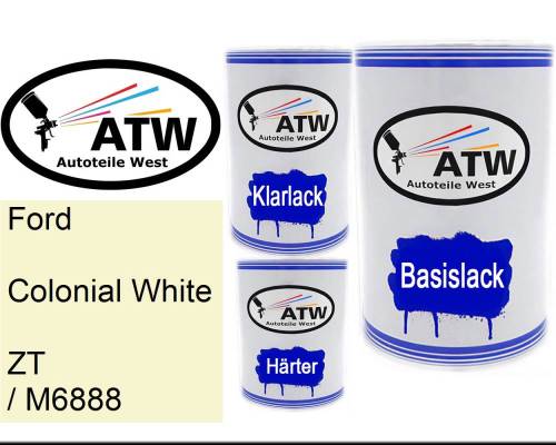 Ford, Colonial White, ZT / M6888: 500ml Lackdose + 500ml Klarlack + 250ml Härter - Set, von ATW Autoteile West.